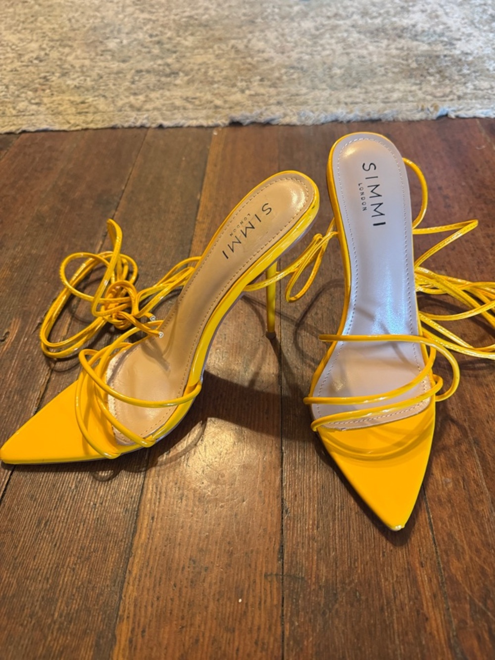 SIMMI London Yellow Lace-Up Pointed Toe Heels